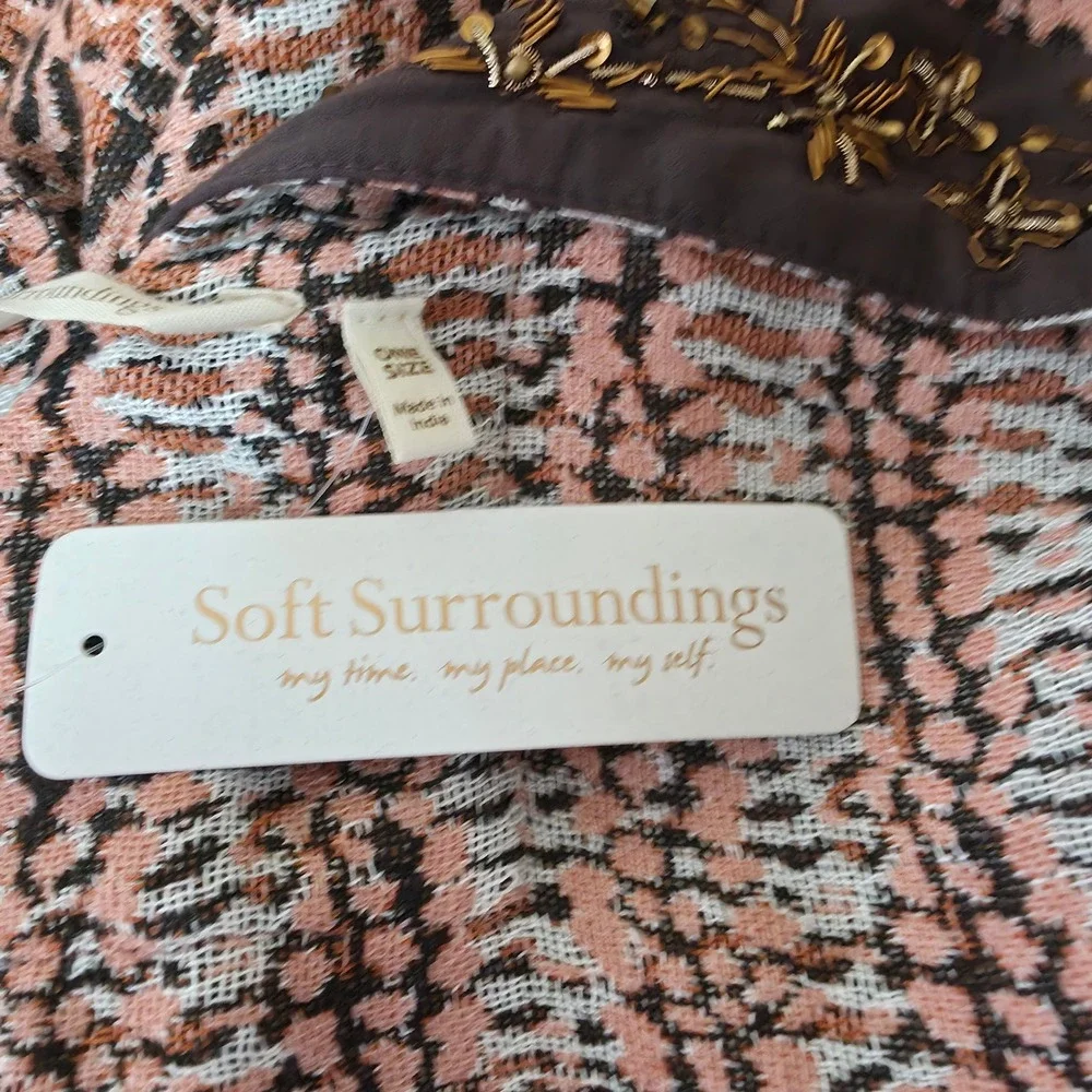 Soft Surroundings Korra Tweed Wrap‎ Beaded Embroidery Boho Earth Tones NWT